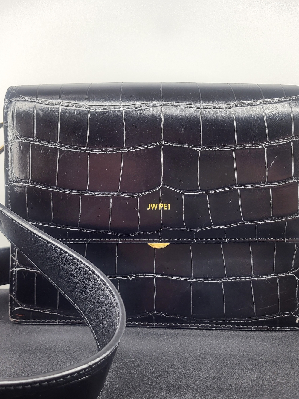 JW PEI Mini Flap Crossbody Bag Black Croc Gold Hardware NEW